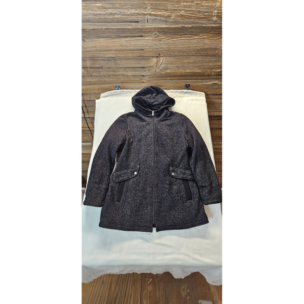 Jones New York Womens Marled Gray Hooded Zip Up Coat Jacket J20751X Size L
